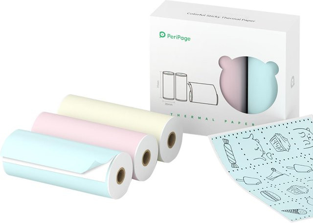 PeriPage selbstklebende Farb-Thermopapieraufkleber, BPA-frei, B/H: 77 x 30 mm, Multicolour - Bild 1