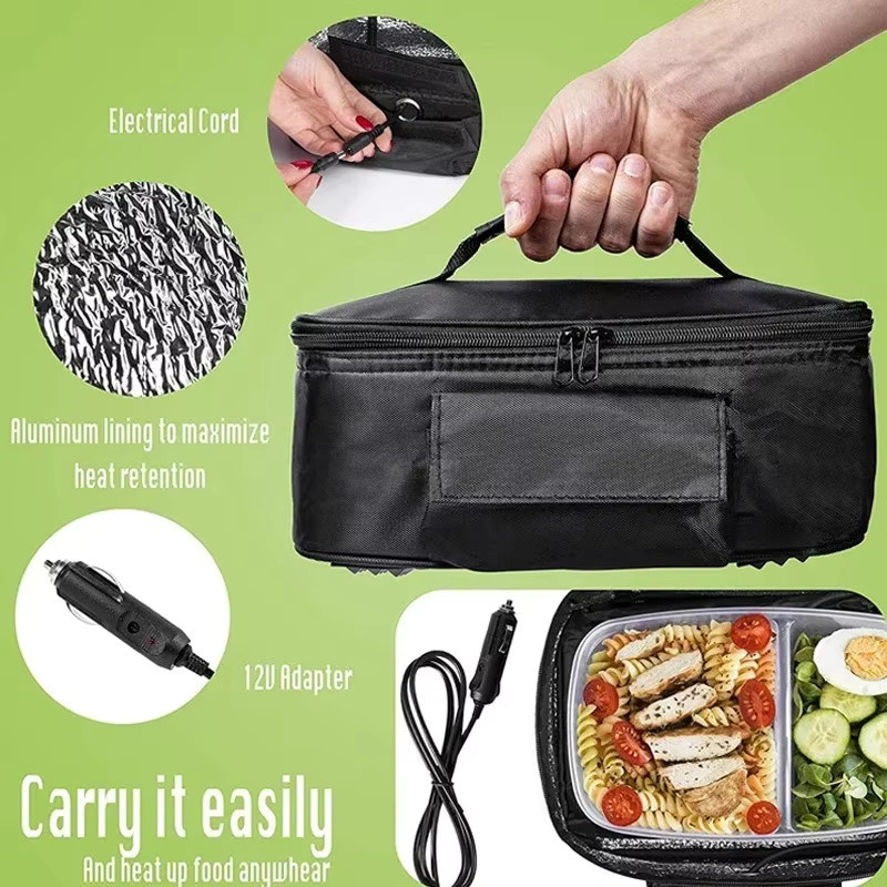 EAFC Tragbare Auto-Lebensmittelwärmer-Tasche für 12 V, Elektrische Lunchtasche zum Aufwärmen von Speisen, Farbe: Schwarz - Bild 3