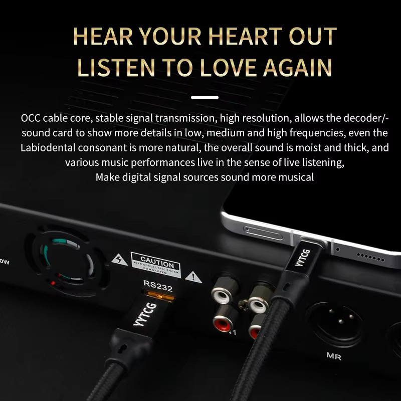 YYTCG USB DAC Datenkabel mit OCC versilberten und vergoldeten Kontakten, geschirmtes Audio-Kabel für DAC, Verstärker und Audio-Interface, verfügbar als USB-A auf B, USB-C auf B oder USB-C auf C in Schwarz, Silber und Gold - Bild 5