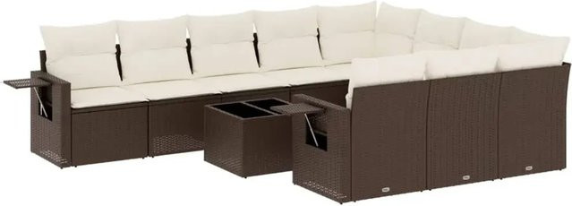 vidaXL 11-tlg. Garten-Sofagarnitur aus Polyrattan mit Kissen, Braun - Bild 1