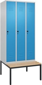 C+P Spind Classic PLUS Garderobenschrank mit Sitzbank, 3 Abteile, B/T/H: 212,0 x 90,0 x 81,5 cm, Sicherheits-Drehriegel und 3 Garderobenhaken - Bild 1