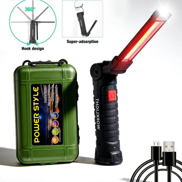 BALDR USB-aufladbare COB LED Arbeitsleuchte mit Magnet und faltbarem Design in Schwarz - Bild 1