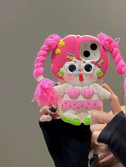 Silikon Handyhülle mit Flecht-Design für iPhone 15 Pro Max, 14, 13, 12, 11 in Pink Multicolour als Fallschutz - Bild 1