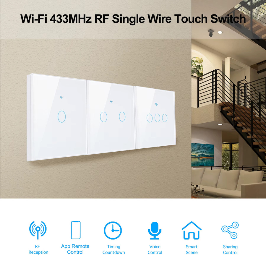 Szaoju EU WLAN Smart-Lichtschalter ohne Neutralleiter in Schwarz, Touch-Schalter mit Tuya Smart Life App-Steuerung, kompatibel mit Amazon Alexa und Google Assistant - Bild 2