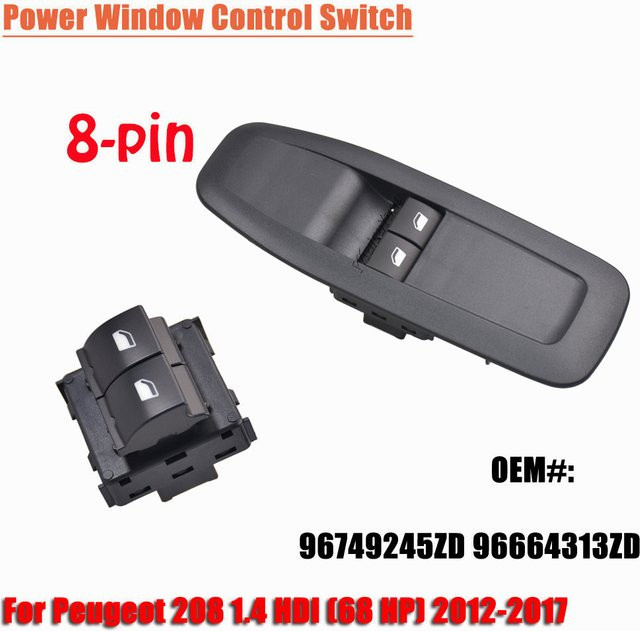 Malcayang Hauptschalterknopf für elektrische Fensterheber Schwarz für Peugeot 208 1,4 HDI (68 PS) 2012 bis 2017 - Bild 1