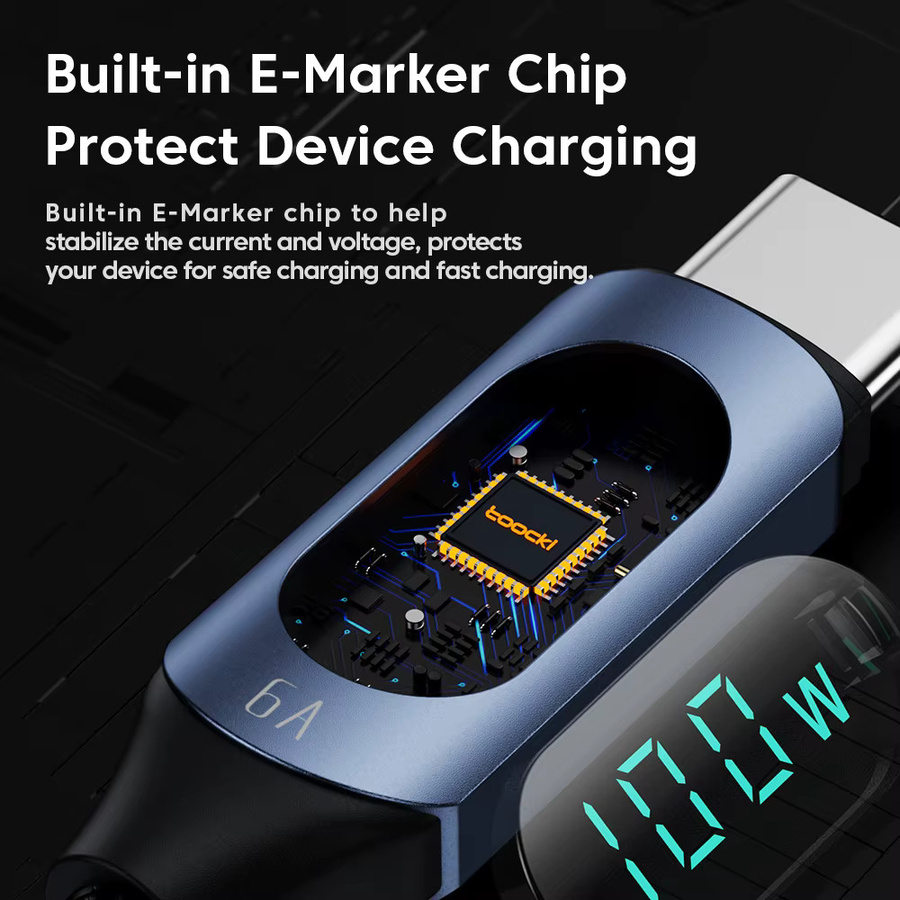 Toocki USB-C auf USB-C Ladekabel mit 100W PD Schnellladefunktion und Display in Blau - Bild 6