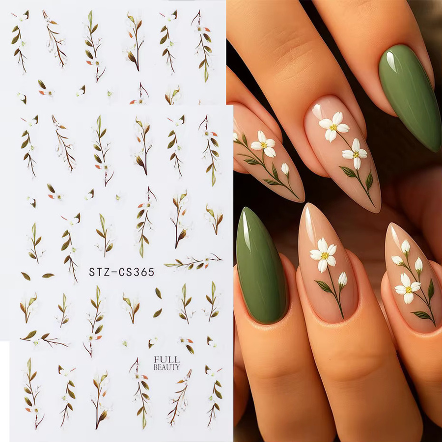 Full Beauty Nagelaufkleber, Jasminblüten mit grünen Blättern, 2 Stück - Bild 2