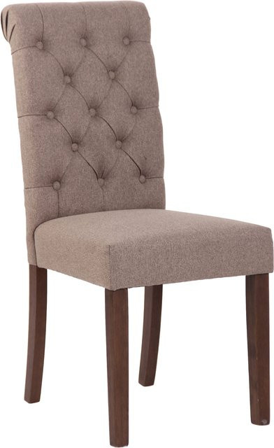TPFLiving Esszimmerstuhl Lisbon aus Stoff und Kautschukholz in Braun und Taupe, B/T/H: 45 x 63 x 98 cm - Bild 1
