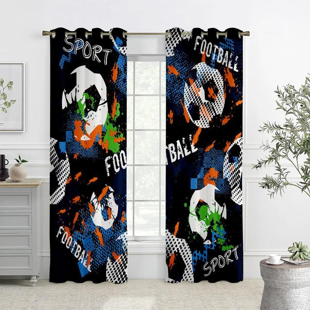 Yiran Furniture Fußball Aquarell Vorhänge, 2er-Set dekorative Sport-Vorhänge für Wohnzimmer und Schlafzimmer, B: 50 cm, H: 140 cm - Bild 1