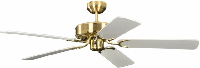 Pepeo Deckenventilator Potkuri Messing seidenmatt in Weiß mit 132 cm Durchmesser und Zugkette - Bild 1