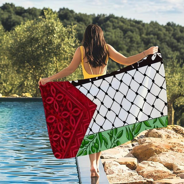 Schnelltrocknendes Palästina Kufiya Strandhandtuch von Ka Chen Mutong, Farbe: Weiß, B/H: 95 x 135 cm - Bild 1