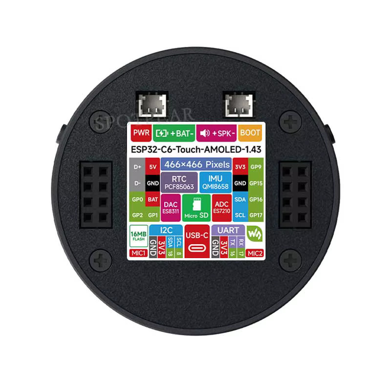 Spotpear ESP32-C6 Touch Display mit 1,43 Zoll AMOLED QSPI Touchscreen, Dual MIC Audio, Schwarz - Bild 3
