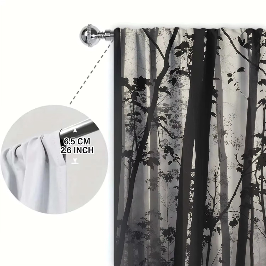 VOZMIO Vorhang Set mit 2 Paneelen im ästhetischen Wald-Design und Rauchdruck für deine künstlerische Heimdekoration - Bild 6