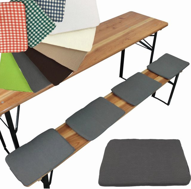 NYVI Bierbank Sitzkissen 4er Set Grau B/T: 36 x 25 cm mit Klettband Befestigung - Bild 1