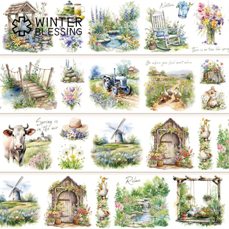 Dekoratives PET Washi Tape mit Landschafts- und Tier-Motiven, Transparentes Klebeband für Scrapbooking und Journaling, Multicolour, 2 m pro Rolle - Bild 3