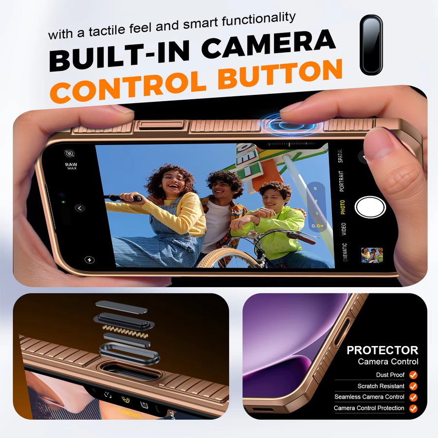 BANGZAO Wallet Case für 17 Pro Max mit Kartenhalter und verschiebbarer Kameraabdeckung aus PC und TPU in Orange und Braun - Bild 2