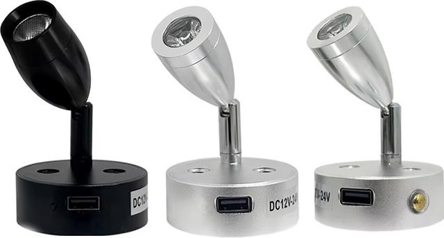 Ramalho LED Wandleuchte Silber mit USB und Touch-Dimmer für Wohnmobile und Marine-Bereiche 3W 12V - Bild 1