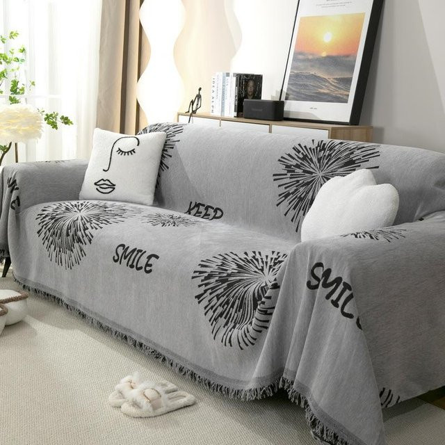 Chenille Sofabezug im nordischen Stil mit Katzenkratzschutz, graue Sofadecke, B/B: 180 x 130 cm - Bild 1