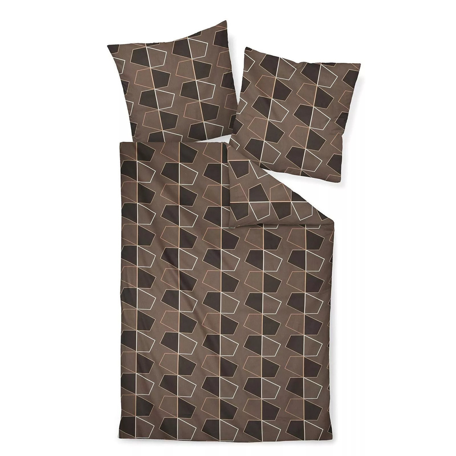 Janine J.D. Mako-Satin Bettwäsche mit Kissenbezug in Braun und Schwarz mit Rauten-Dreieck-Design, B/H: 155 x 220 cm und 80 x 80 cm - Bild 1