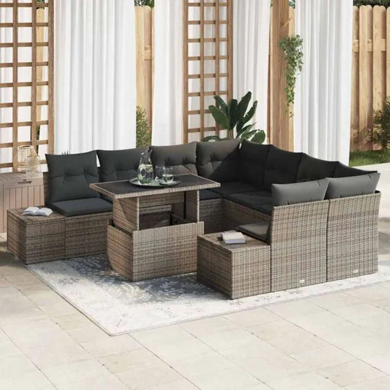 Modernes Loungemöbel Sofa Set von vidaxl aus Polyrattan mit 9 Kissen in Grau - Bild 1