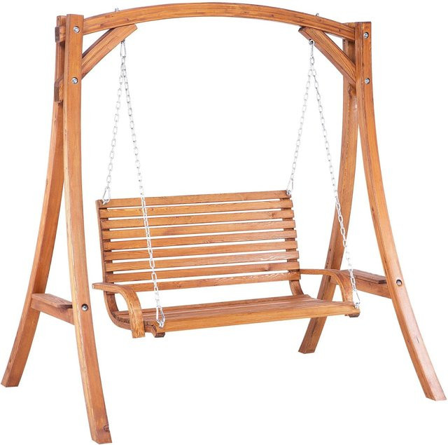 Beliani Gartenschaukel NOVARA aus Lärchenholz in Braun mit Sonnen canopy und Seitentisch, B/T/H: 128 x 170 x 175 cm - Bild 1