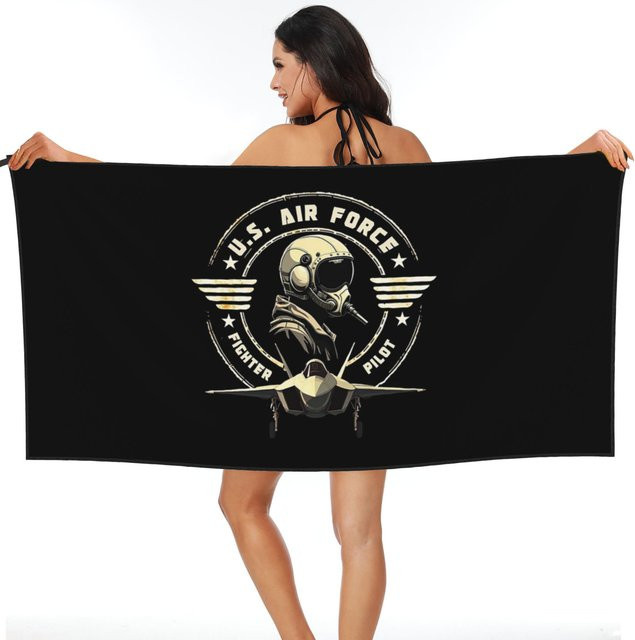JMG Household Supplies Vintage Strandtuch Luftwaffen-Kampfpilot Mikrofaser Schwarz B: 80 cm, L: 160 cm - Bild 1