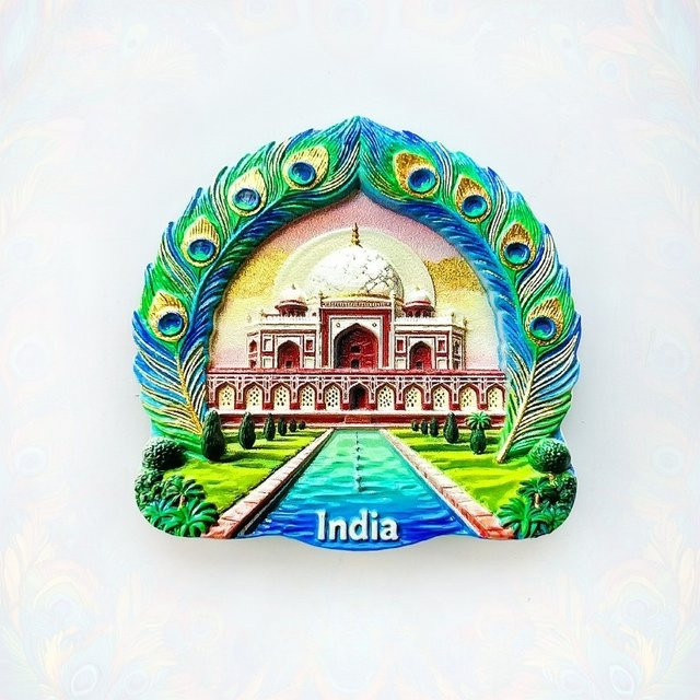 BearPaw Kühlschrankmagnet Indien Kirche mit 3D-Design in Weiß und Rot sowie Pfauen-Motiv - Bild 1