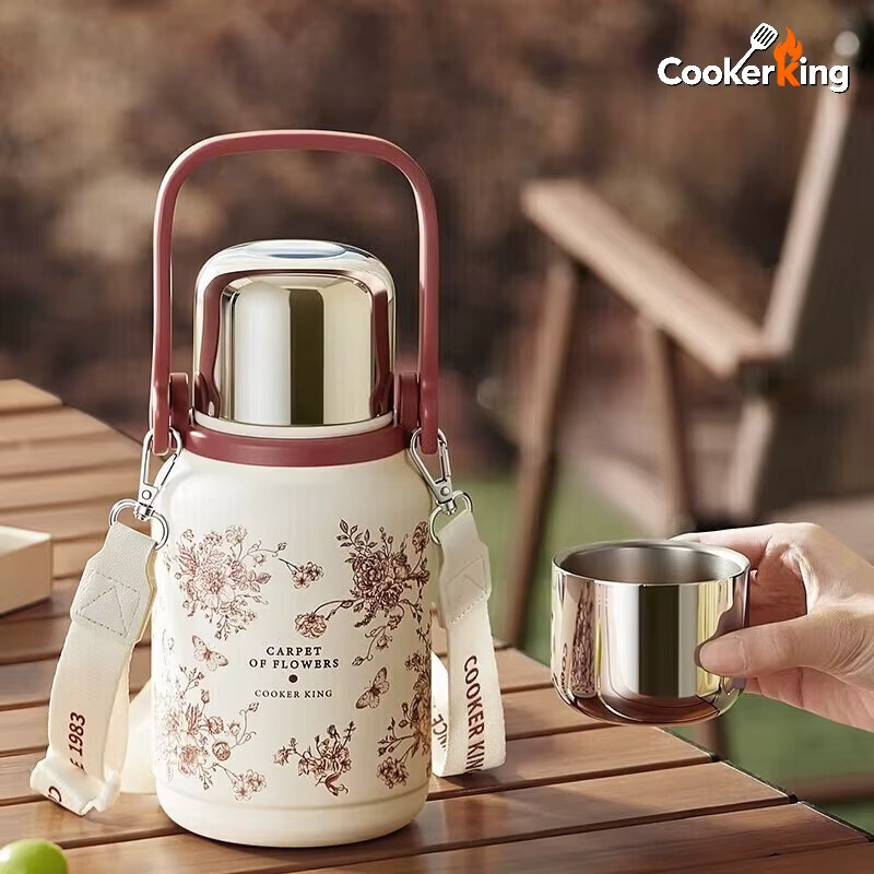 Cooker King Handthermoskanne aus Edelstahl und PP für Camping und Haushalt, 800 ml, Pink/Weiß - Bild 2