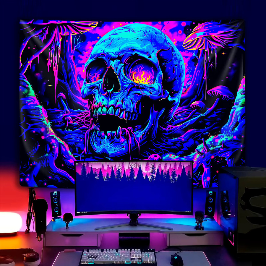 VIKAMA Totenkopf-Königin Wandteppich im Gothic-Stil, Mehrfarbig, B/H: 60 x 40 cm - Bild 2