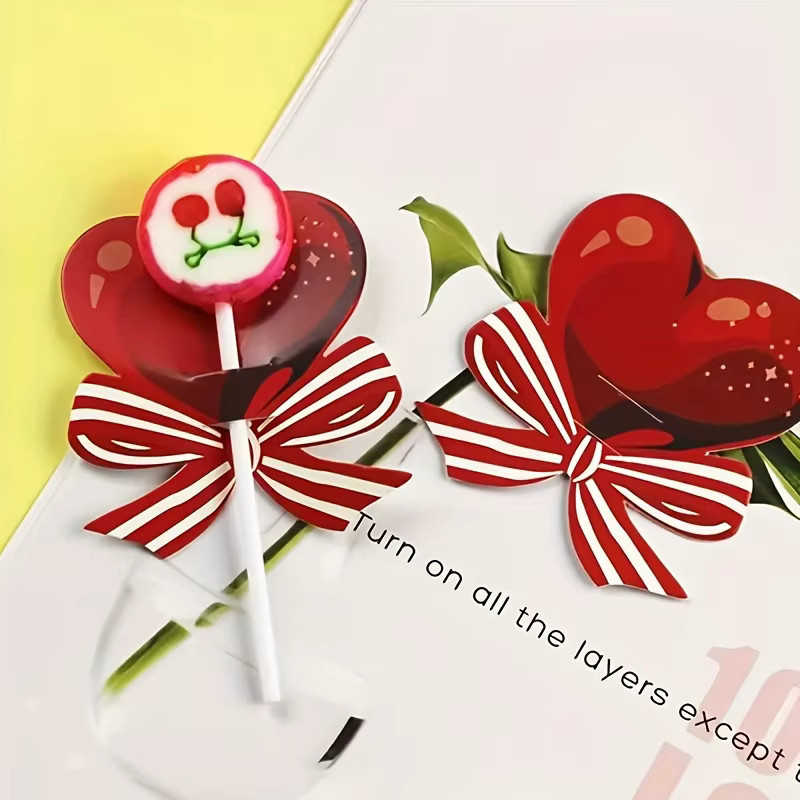 50er Paket Rote Herz Schleifen aus Papier für Lutscher und Grußkarten zur Dekoration von Valentinstag, Hochzeit oder Partys - Bild 2