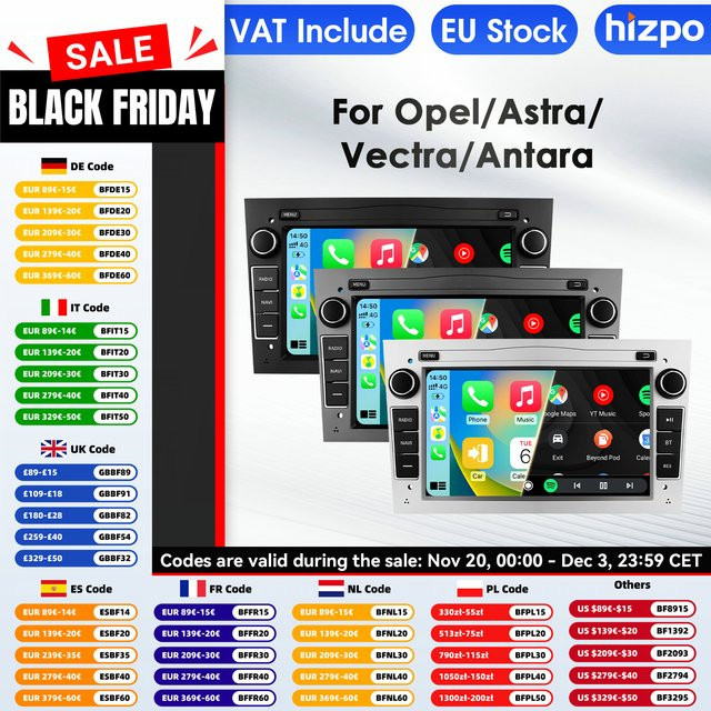 Hizpo Android 14 Autoradio mit 4G und GPS für Opel Astra, Antara, Vectra, Vivaro, Corsa und Zafira in Schwarz - Bild 1