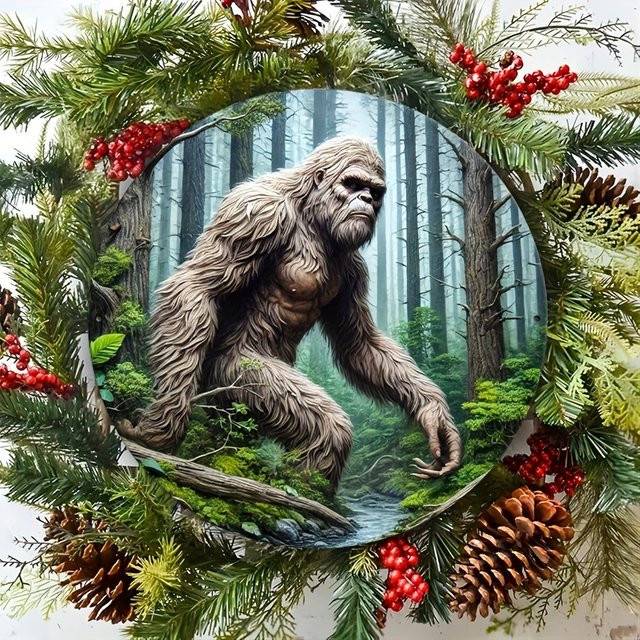 Rundes Metallkunstschild mit Sasquatch-Motiv von Potdemiel, Mehrfarbig, Durchmesser: 20,32 cm - Bild 1