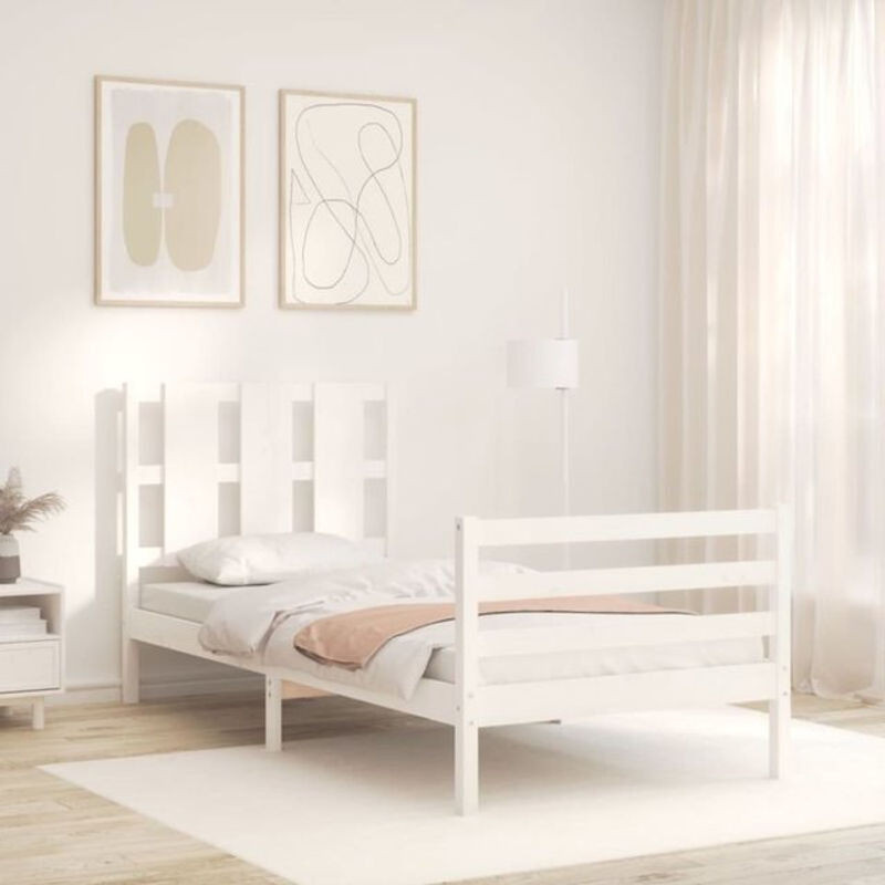 Massivholzbett aus Kiefer mit Kopfteil von Vidaxl in Weiß im Landhausstil und minimalistischem Design - Bild 1