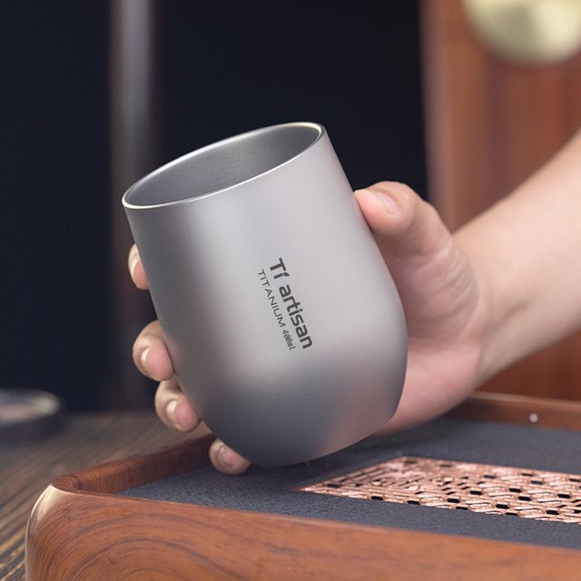 Tiartisan Bierbecher aus Titan in Silber, doppellagiges Outdoor-Camping-Trinkgeschirr für Kaffee und Tee, 255 ml oder 400 ml - Bild 1