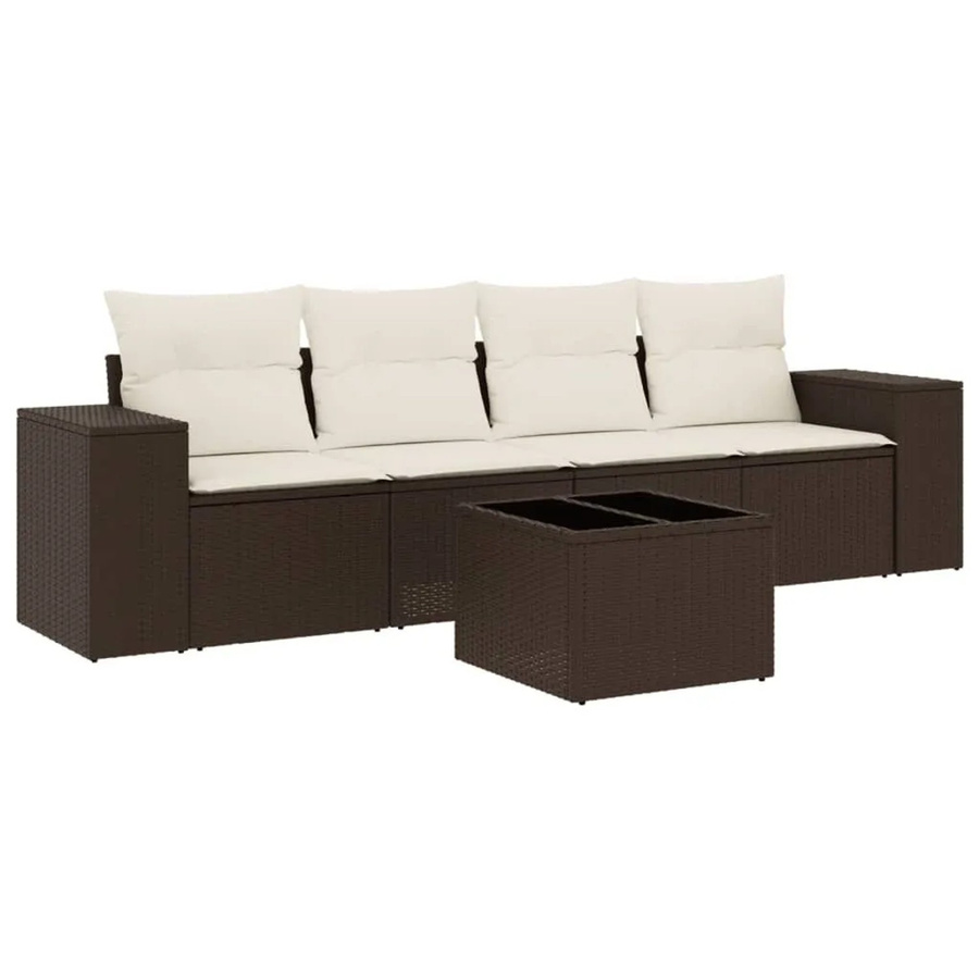 vidaXL 5-teilige Garten-Sofagarnitur aus Poly-Rattan mit Kissen in Braun und Cremeweiß - Bild 2
