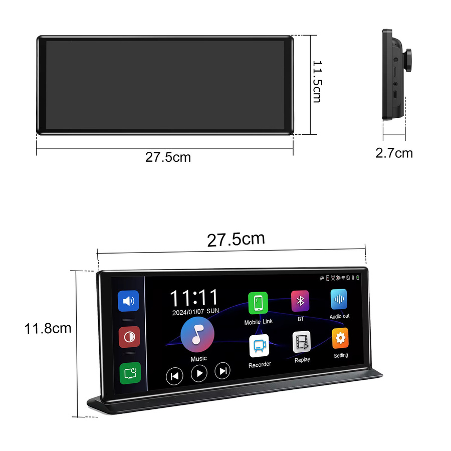 ESSGOO 11.3 Zoll 4K Ultra HD Wireless CarPlay Dashcam mit Android Auto, 1080p Heckkamera, GPS, Bluetooth, FM und Lenkradsteuerung in Schwarz - Bild 6