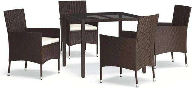 vidaXL 5-teilige Garten-Essgruppe aus Poly-Rattan mit Kissen in Braun und Weiß - Bild 1
