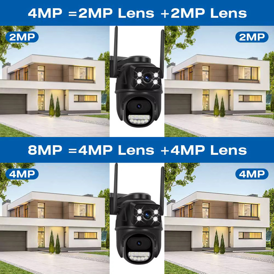 DDBROUGEN 8MP 4K Outdoor Überwachungskamera mit Dual-Objektiv, Wifi und AI Auto Tracking, Wasserdicht, Schwarz - Bild 6