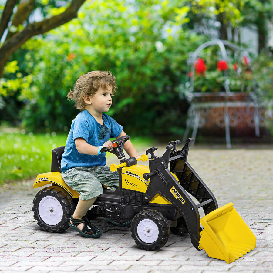 HOMCOM Bagger Radlader Aufsitzbagger mit Schaufel und Ablagefach ab 3 Jahren Gelb Schwarz - Bild 2