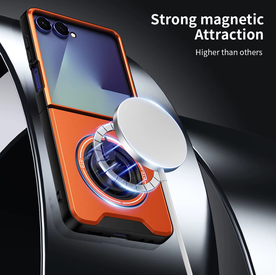 Stoßfeste Panzer-Handyhülle für Samsung Galaxy Z Flip mit Kameraschutz, Ständer und Magnetverschluss in Blau oder Orange - Bild 4