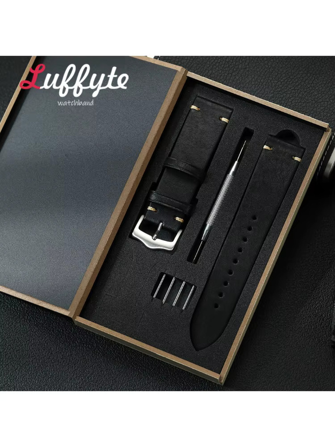 Luffyte Uhrenarmband Echtleder, Schwarz, Herren - Bild 2
