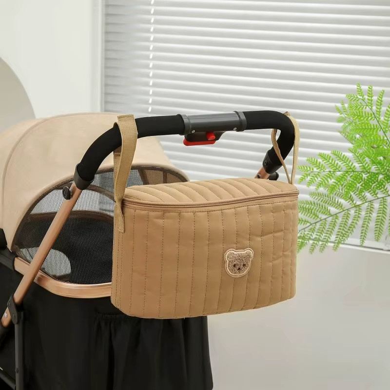 Multifunktionale Baby Kinderwagen Organizer Tasche zur Isolierung und Aufbewahrung von Windeln in Schwarz und Beige - Bild 2