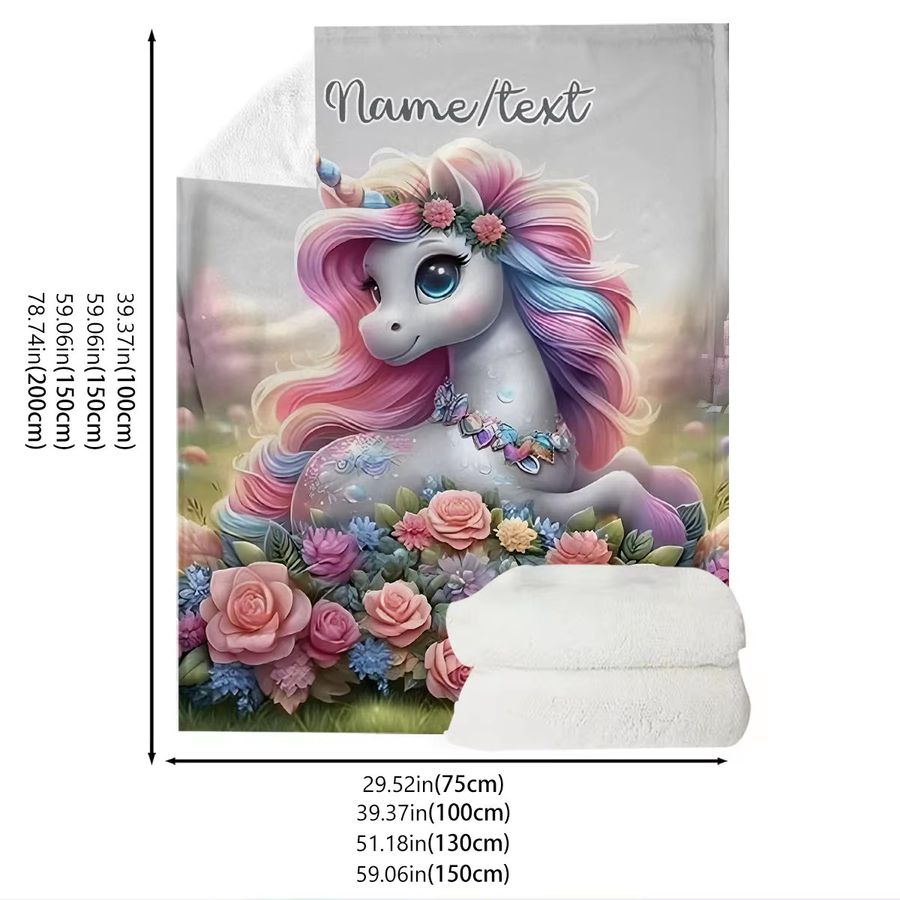 Personalisierte Einhorndecke mit Namen und Blütenmuster im Blossom Meadow Design von ZIZ - Bild 2