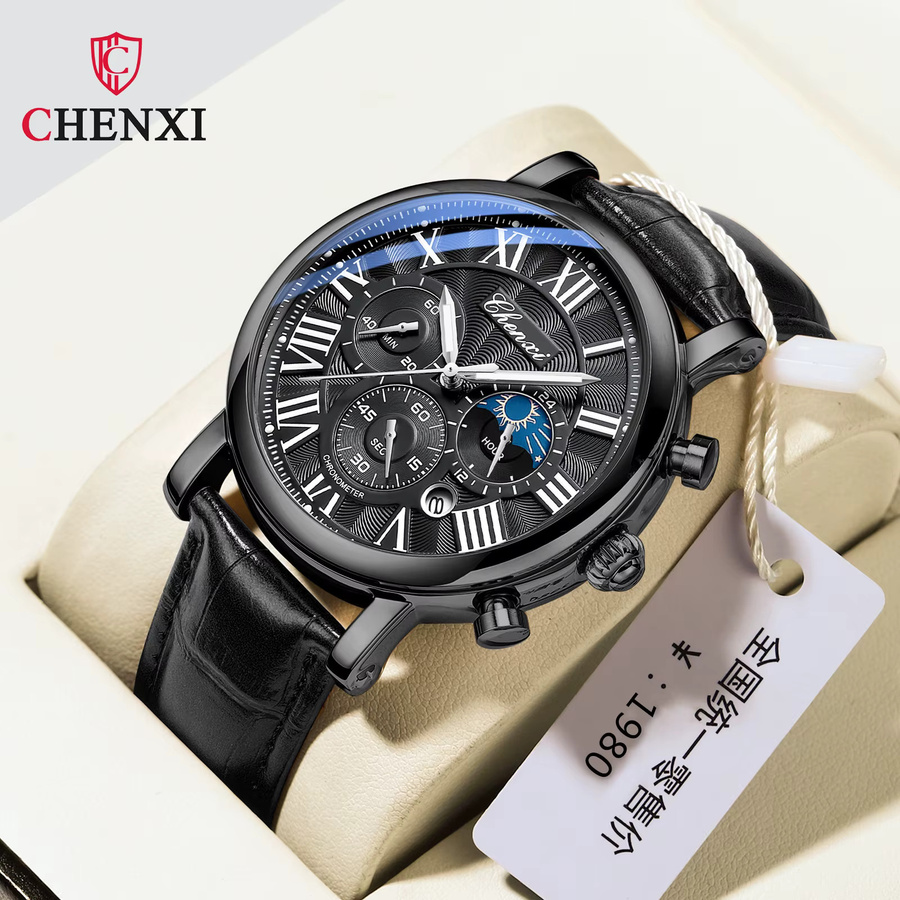 CHENXI Herren-Armbanduhr, Quarz, Leder, Datum, Analog - Bild 3