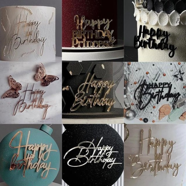 WOHLTAO Happy Birthday Tortendekoration aus Acryl in Gold und Schwarz als Kuchenaufsatz für Kindergeburtstage und Babypartys - Bild 1