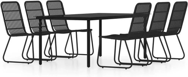 vidaXL 7-teilige Garten-Essgruppe aus PE-Rattan und Glas in Schwarz - Bild 1