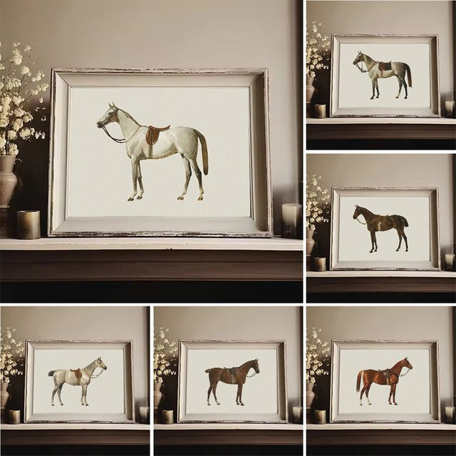 Potdemiel Vintage Pferde Leinwandgemälde als Bauernhof Tier Wandkunst in Mehrfarbig - Bild 1