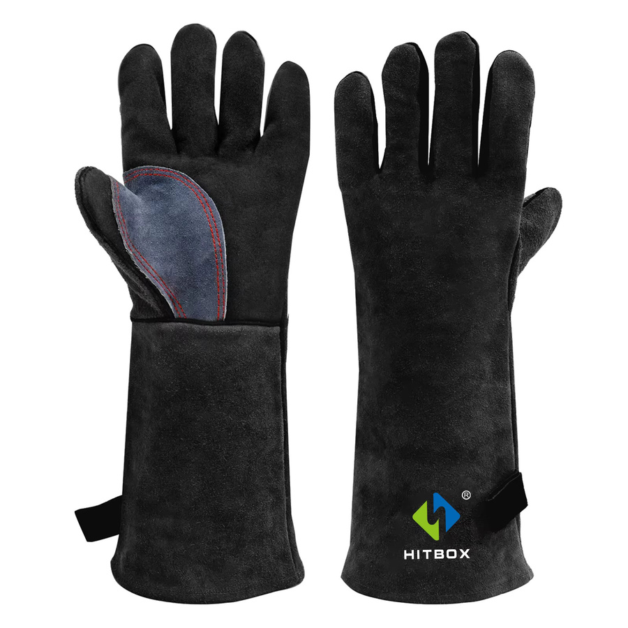 HITBOX Schweißhandschuhe Schwarz 14 Zoll Hitzebeständig für MMA TIG MIG Lichtbogenschweißen - Bild 2
