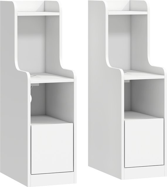 HOMCOM 2er-Set moderne Nachttische mit Ladestation und Schubladen in Weiß, B/T/H: 34 x 20 x 70 cm - Bild 1