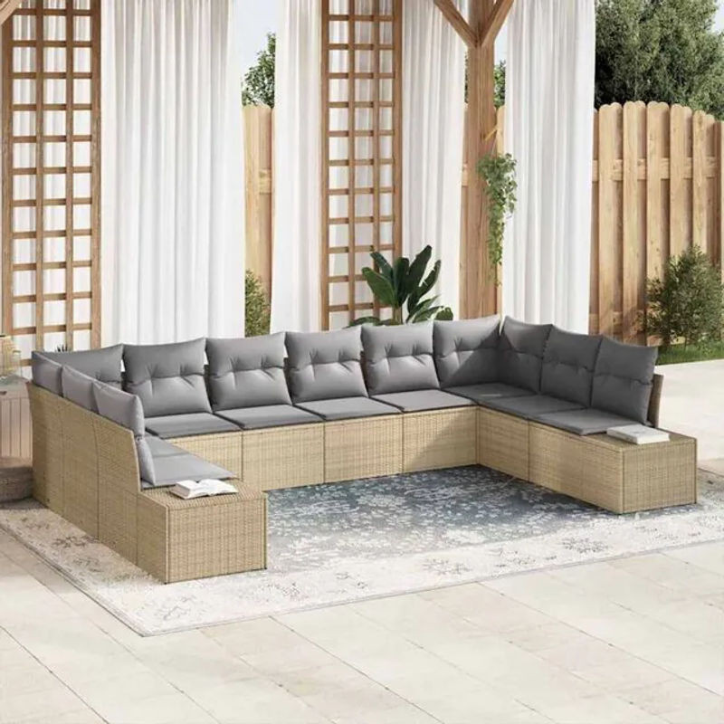 Vidaxl Garten-Sofa-Set aus 10 Teilen in Beige und Grau, modernes modulares Rattan-Set mit Metallgestell, B/T/H: 344 x 209 x 85 cm - Bild 1